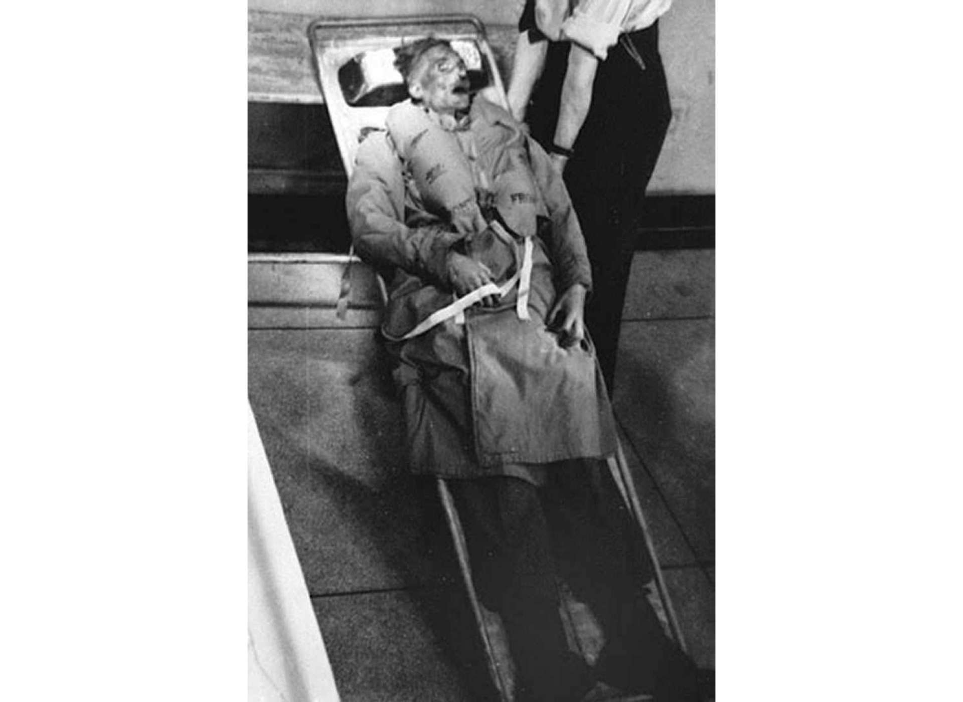 The corpse of Glyndwr Michael, dressed as Martin, just prior to placement in the canister