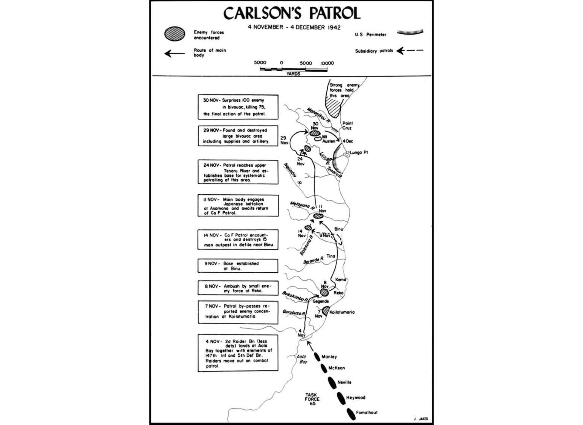Map of Carlson’s Long Patrol, courtesy of the National Park Service.