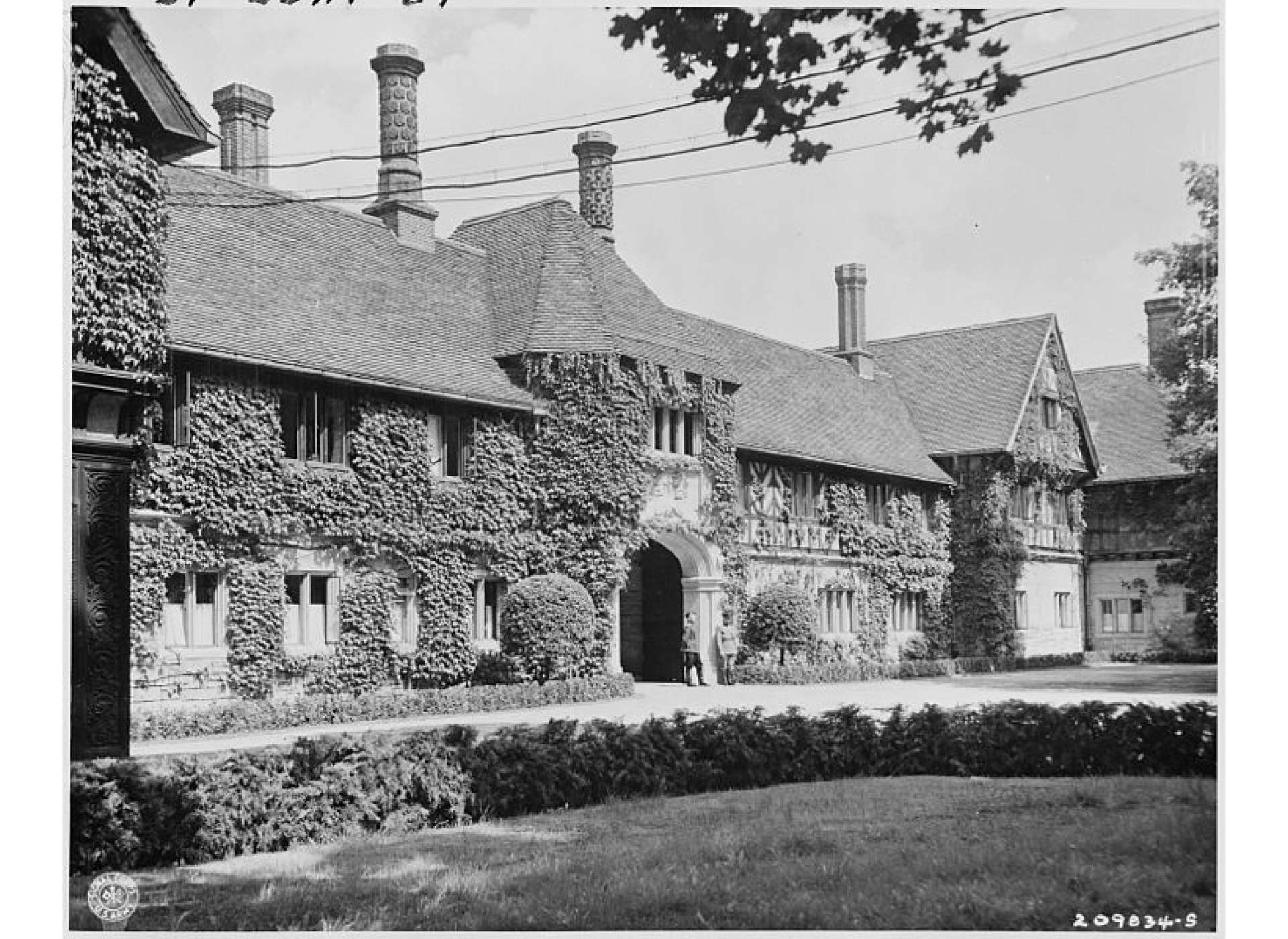 The Schlosse Cecilienhof, Potsdam, Germany, which was the site of the Potsdam Conference. Schlosse Cecilienhof was formerly the palace of the wife of Wilhelm II, Crown Prince of Germany. “The Schlosse Cecilienhof, Potsdam, Germany,” July 13, 1945, National Archives and Records Administration, Office of Presidential Libraries, Harry S. Truman Library, (NAID) 198948.