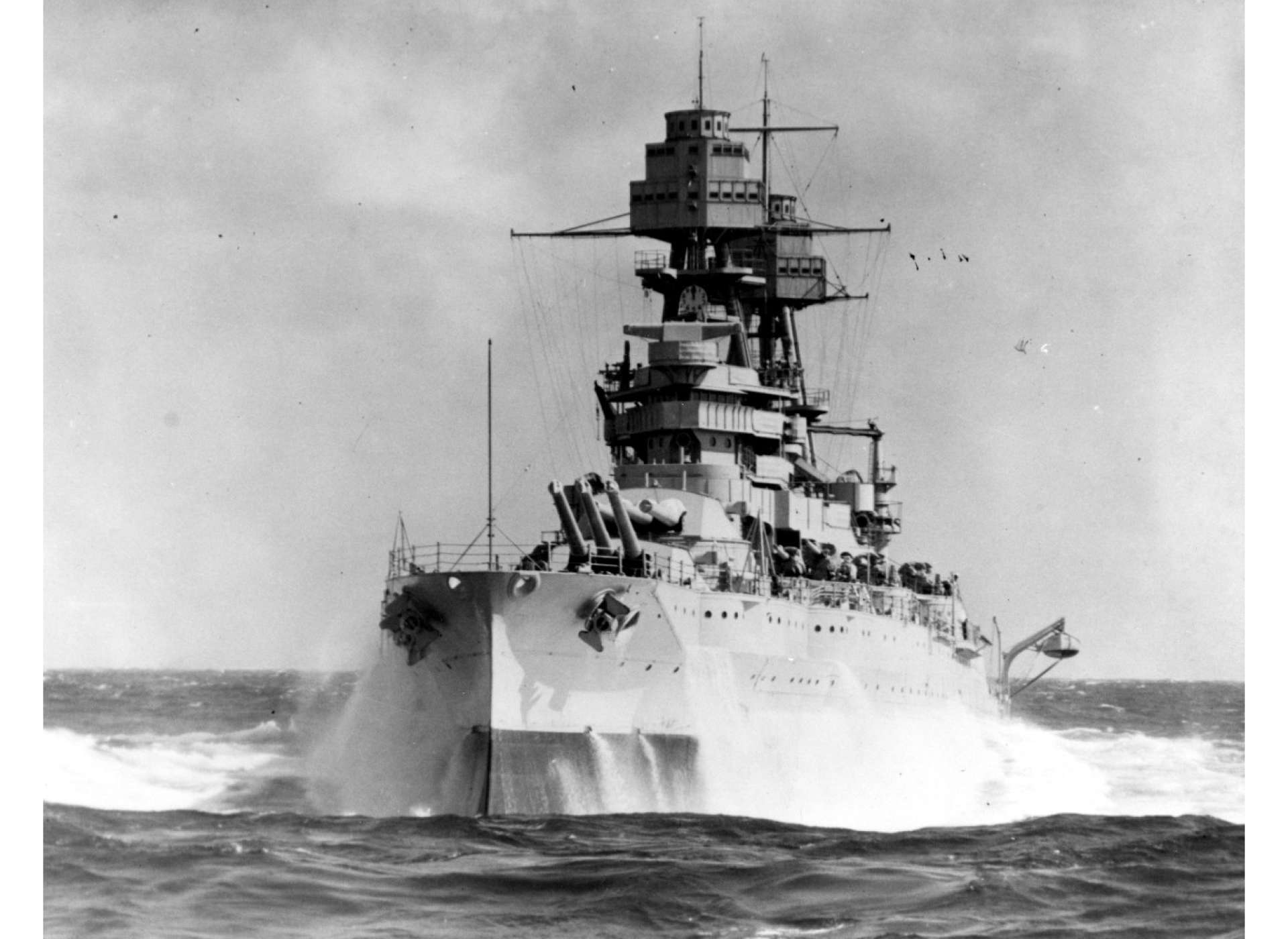 USS Arizona in heavy seas sometime during the 1930s. Official US Navy Photograph, now in the collections of the National Archives.