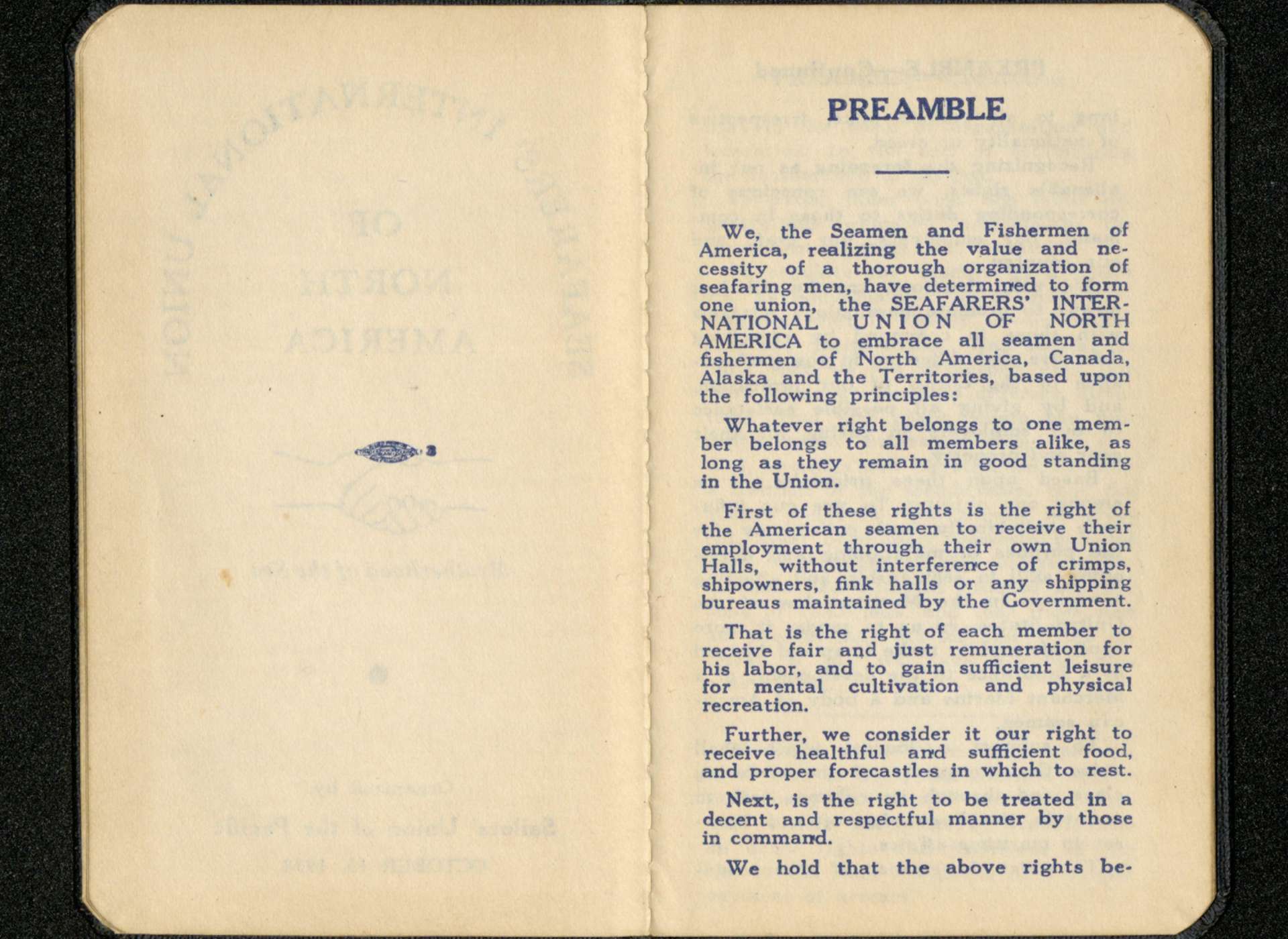 Pages from William Nesser’s Seafarers International Union Membership Book