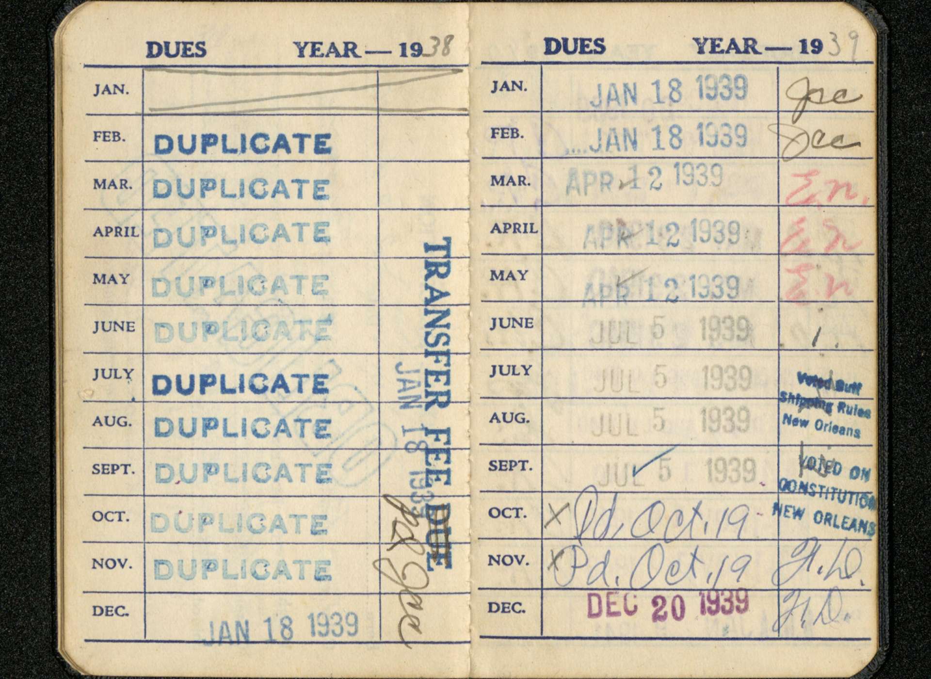 Pages from William Nesser’s Seafarers International Union Membership Book