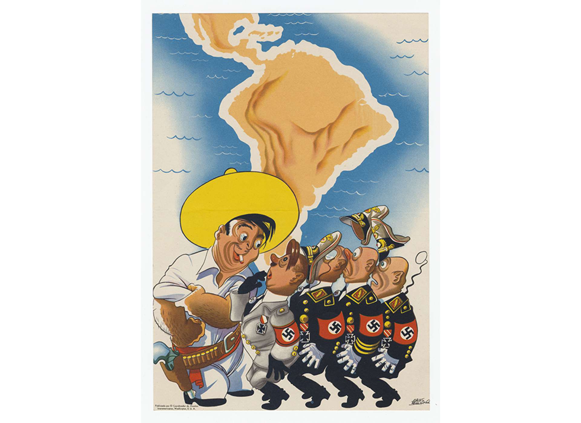 A Mexican man with rolled up sleeves singlehandedly stops a parade of Nazis