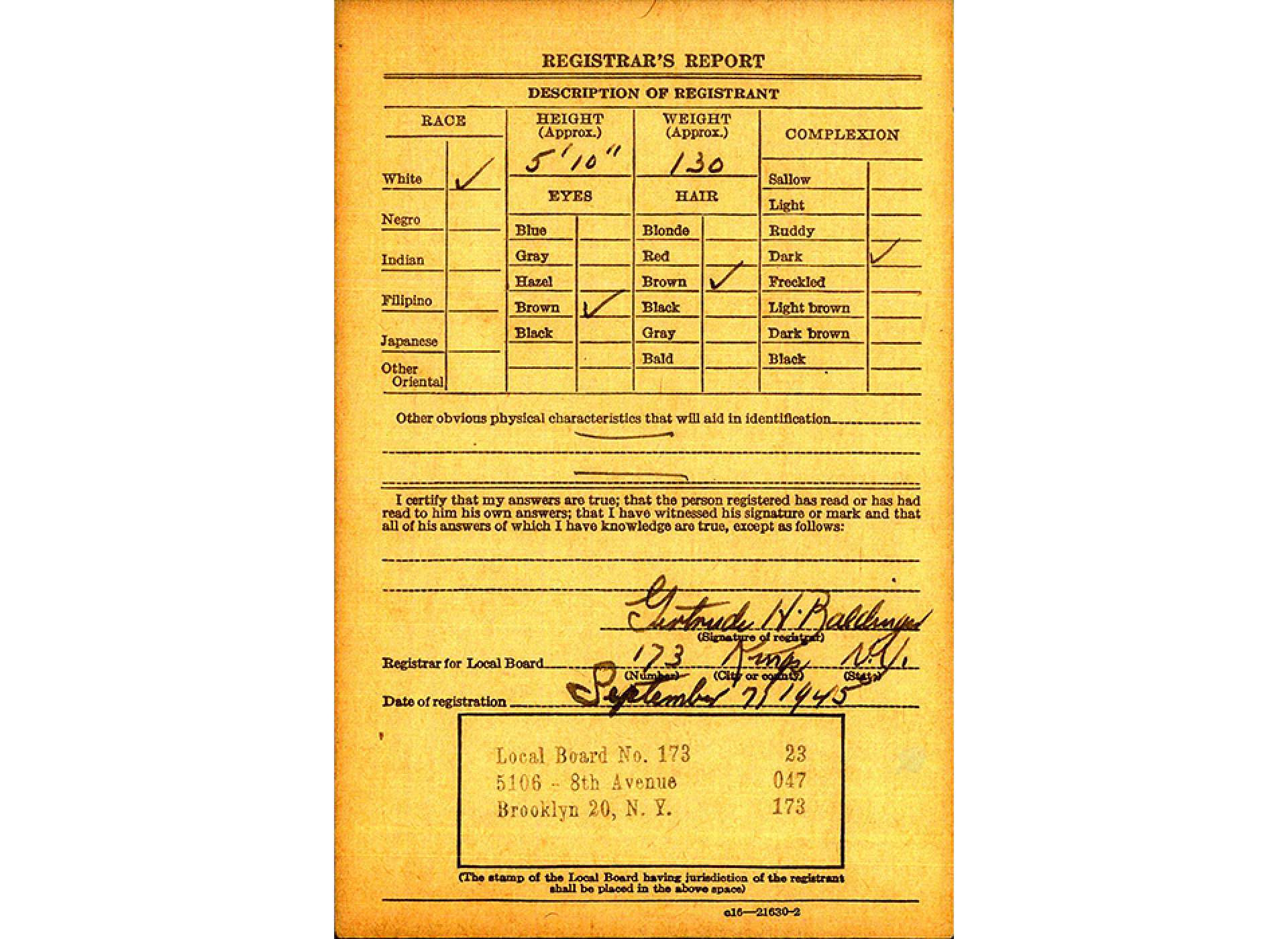 World War II draft card for John Talignani