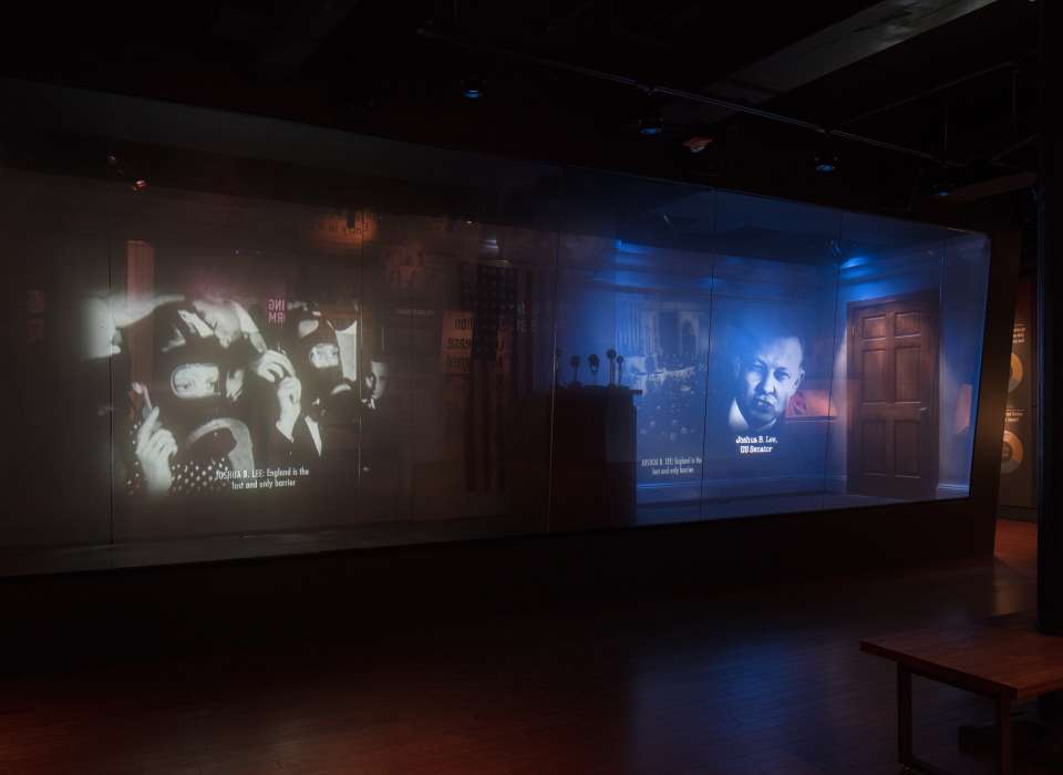 Discordant Voices gallery video projections, Arsenal of Democracy