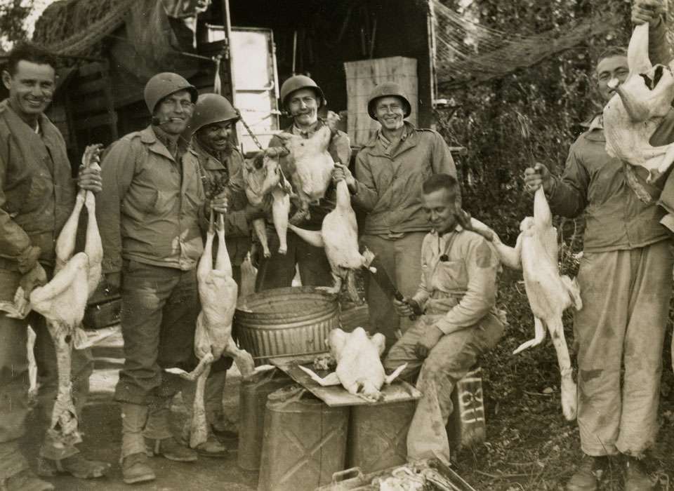 WWII soldiers with chickens