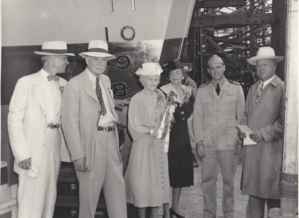 Guests prepare for Mrs. Brown to launch one of her sons&#039; warships.