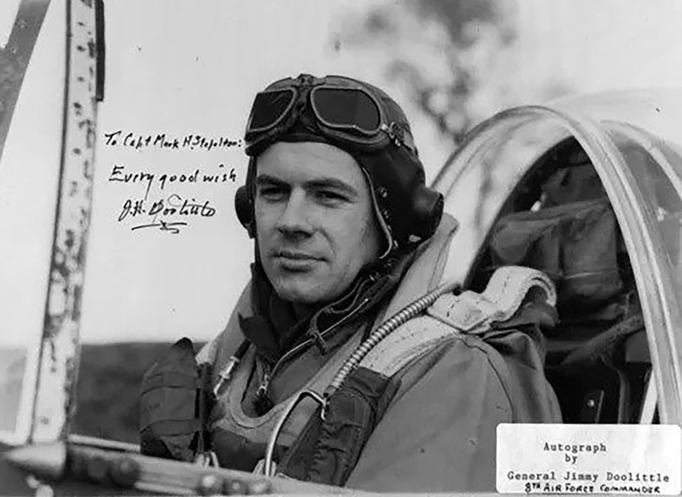 Mark Stepelton in the cockpit of his P-51B Mustang while serving in the European theater.