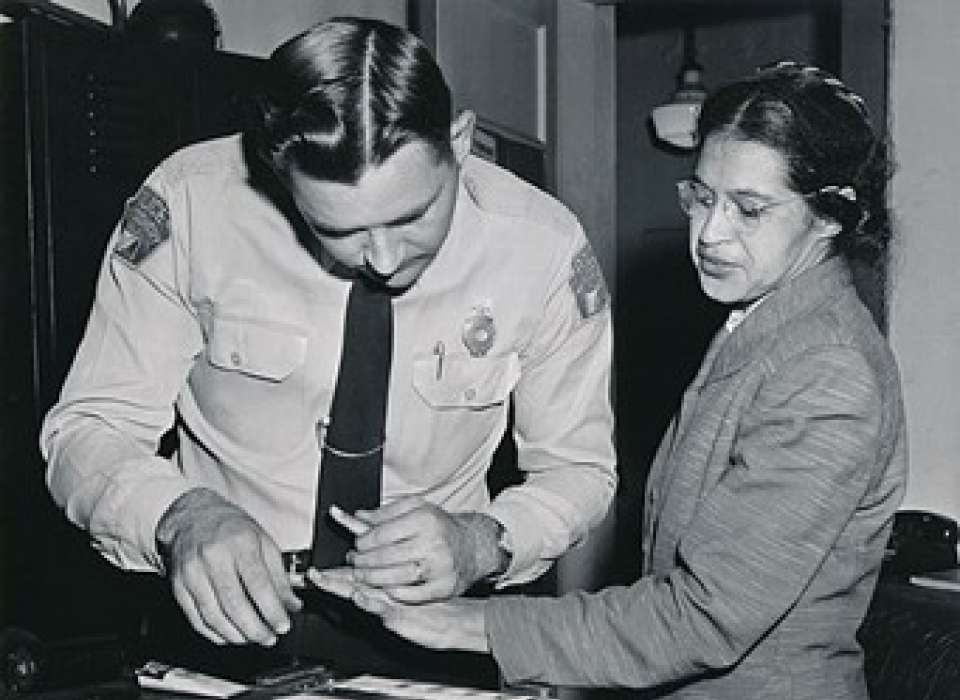 Montgomery Police Lieutenant D.H. Lacky fingerprinting Rosa Parks