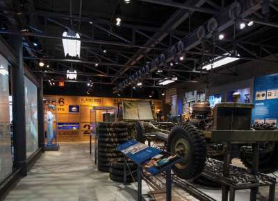 Manufacturing Victory gallery jeep with video projection, Arsenal of Democracy