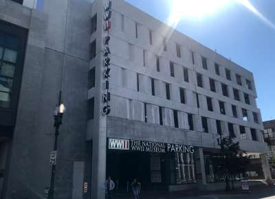 Exterior of the parking garage at the National WWII Museum