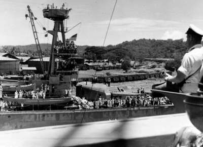 The USS Houston (CA-30) at Tjilatjap in February 1942