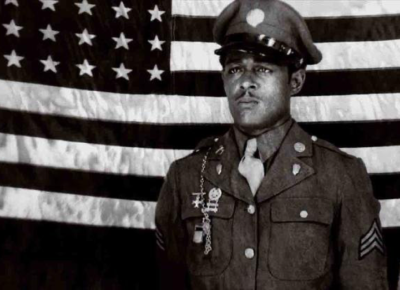 Staff Sergeant Edward A. Carter, Jr. received the Distinguished Service Cross in October of 1945 and posthumously 52 years later the Medal of Honor for his courageous capture of German soldiers near Speyer, Germany. Courtesy of the National Archives and Records Administration