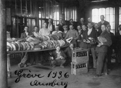 Miners on strike in northern France in 1936.