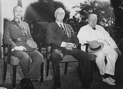 Chiang Kai-shek, US President Franklin Delano Roosevelt, and British Prime Minister Winston Churchill at the Sextant Conference