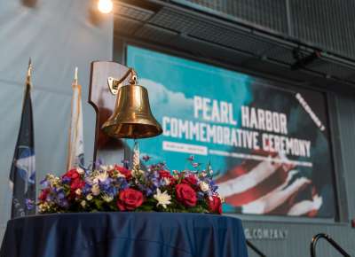 Pearl Harbor memorial with flowers